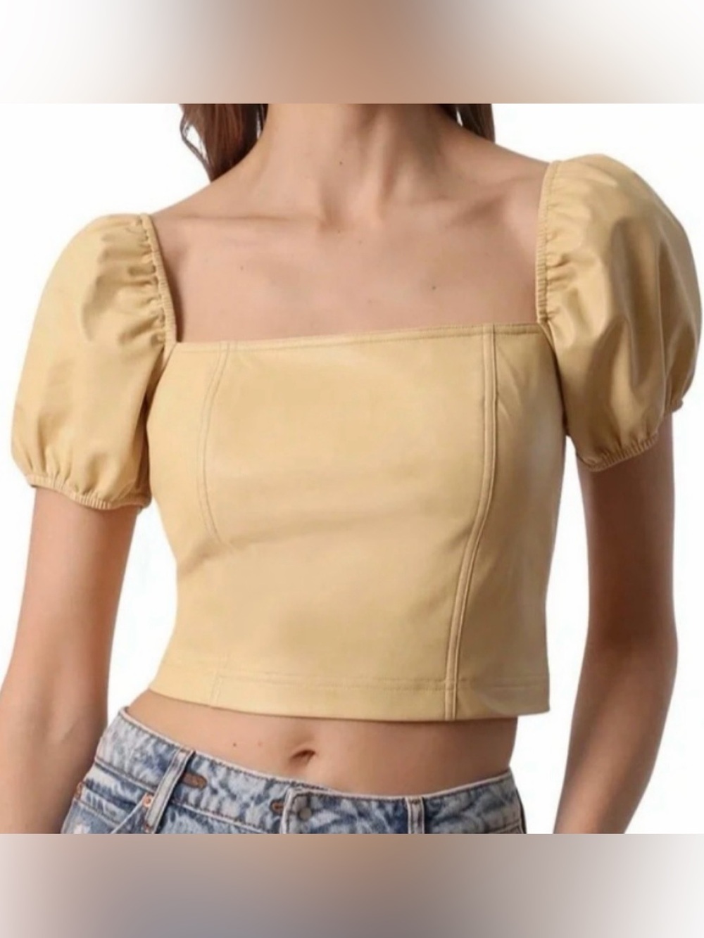 7 For All Mankind Yellow Faux-Leather Crop Top Size M